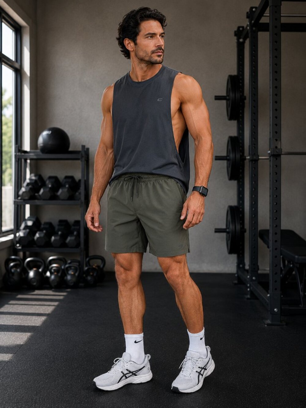 CRZ YOGA Men's Olive 5.5" Linerless Workout Shorts - Size Medium